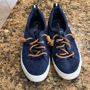Sperry Navy Canvas Shoes with Brown Laces